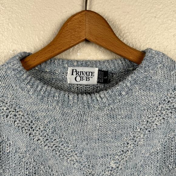 Vintage Private Club Sweater Sz Large Blue Cotton Crewneck Textured Knit USA 90s - Picture 2 of 5